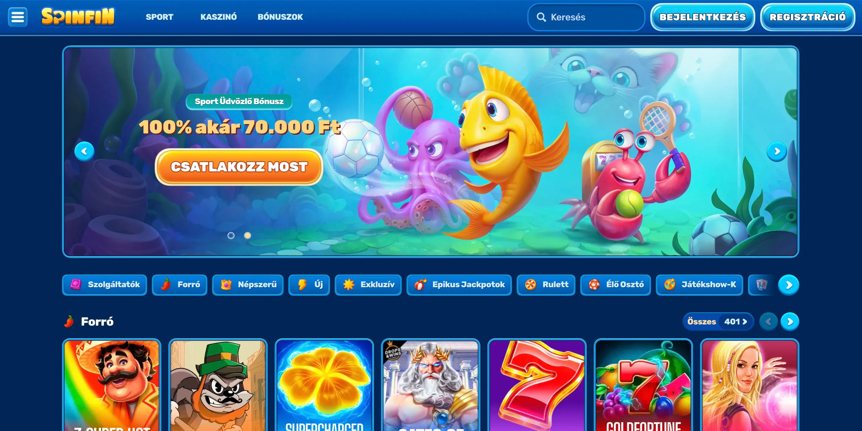 A Spinfin casino honlapja